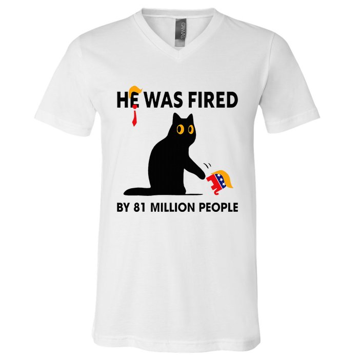 Cat Trump He Was Fired By 81 Million People Kamala Harris V-Neck T-Shirt