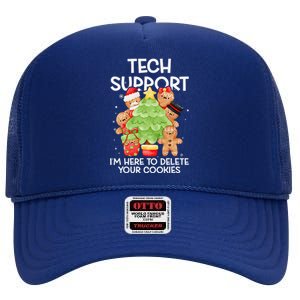 Christmas Techsupport Here To Delete Cookies Xmas High Crown Mesh Back Trucker Hat