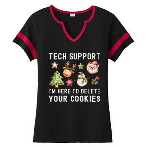 Christmas Techsupport Here To Delete Cookies Xmas Ladies Halftime Notch Neck Tee