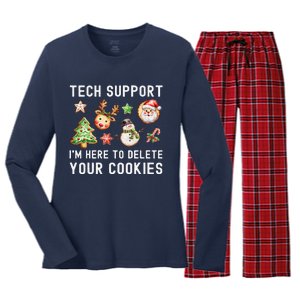 Christmas Techsupport Here To Delete Cookies Xmas Women's Long Sleeve Flannel Pajama Set 