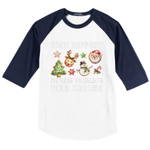 Christmas Techsupport Here To Delete Cookies Xmas Baseball Sleeve Shirt