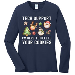 Christmas Techsupport Here To Delete Cookies Xmas Ladies Long Sleeve Shirt