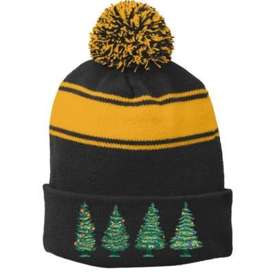 Christmas Trees Holiday Season Stripe Pom Pom Beanie