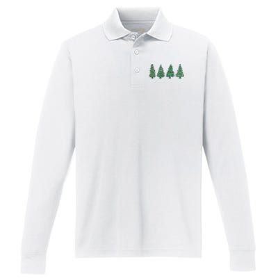 Christmas Trees Holiday Season Performance Long Sleeve Polo