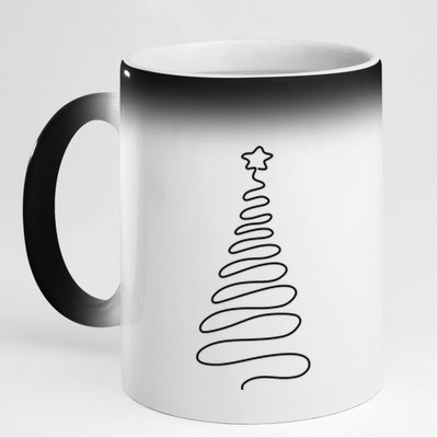 Christmas Tree Handmade Winter Line Art Family Holiday Long Sleeve 11oz Black Color Changing Mug