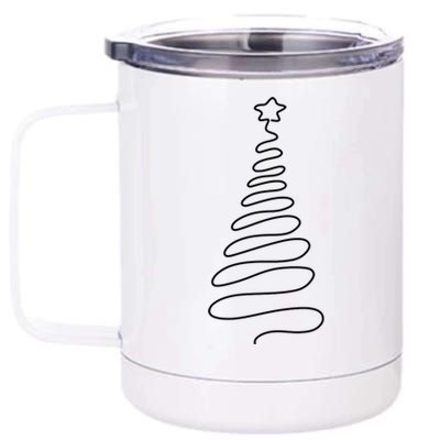 Christmas Tree Handmade Winter Line Art Family Holiday Long Sleeve 12 oz Stainless Steel Tumbler Cup