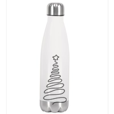 Christmas Tree Handmade Winter Line Art Family Holiday Long Sleeve Stainless Steel Insulated Water Bottle