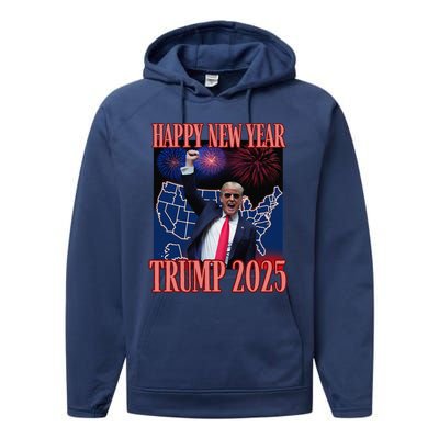 Cute Trump Happy New Year 2025 45 47 Outlaw Won Sarcasm Performance Fleece Hoodie