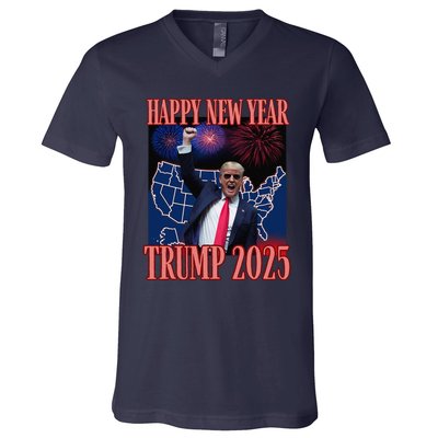 Cute Trump Happy New Year 2025 45 47 Outlaw Won Sarcasm V-Neck T-Shirt