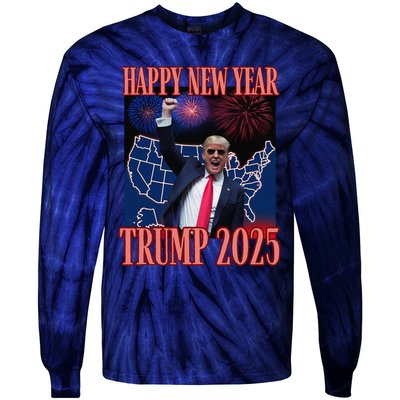 Cute Trump Happy New Year 2025 45 47 Outlaw Won Sarcasm Tie-Dye Long Sleeve Shirt