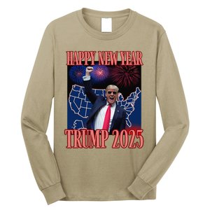 Cute Trump Happy New Year 2025 45 47 Outlaw Won Sarcasm Long Sleeve Shirt