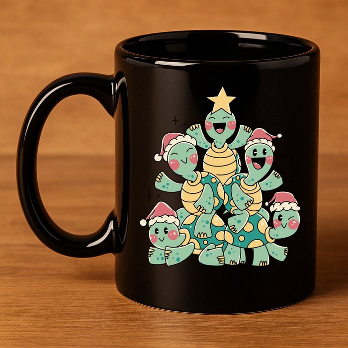 Christmas Turtles Holiday Tree 11oz C Handle Ceramic Mug