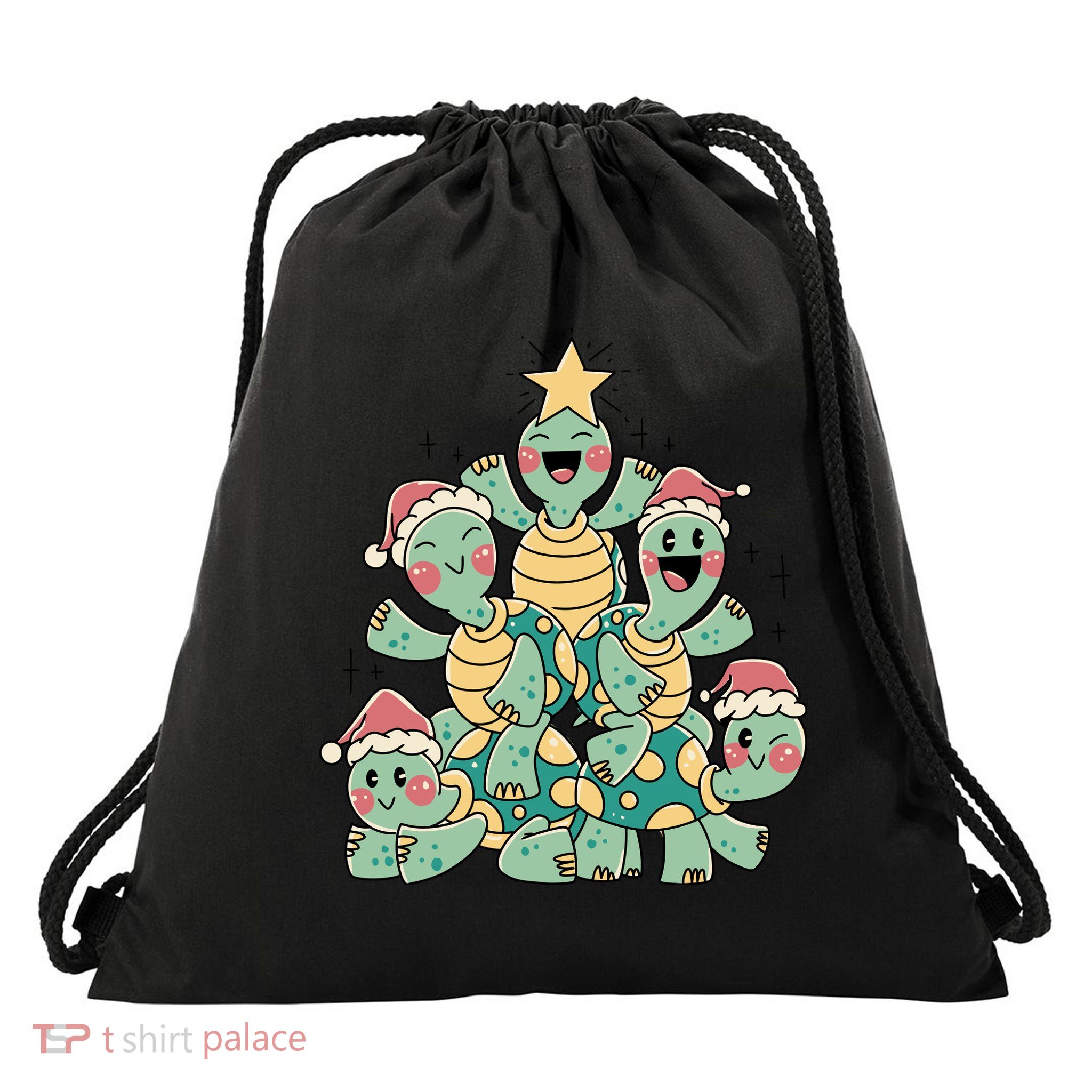 Christmas Turtles Holiday Tree Drawstring Bag