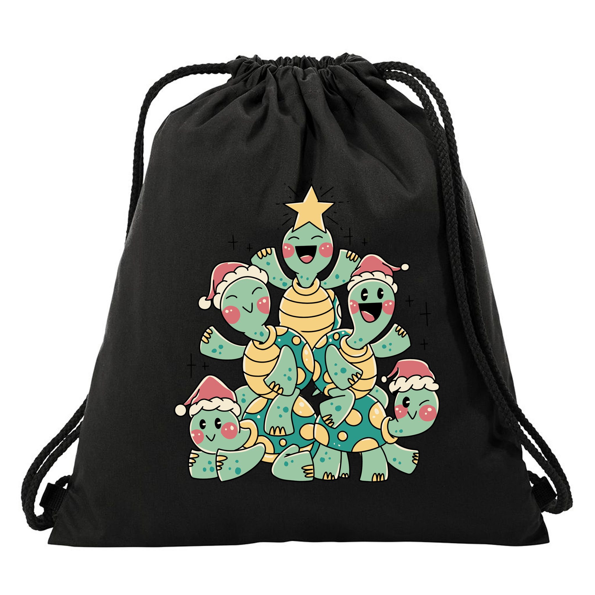 Christmas Turtles Holiday Tree Drawstring Bag
