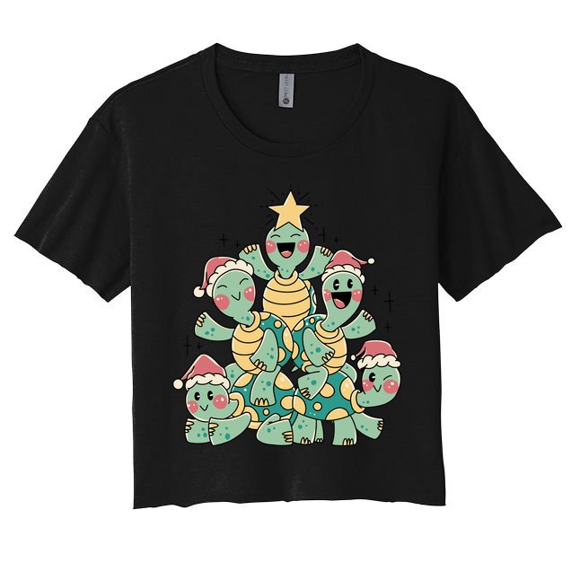 Christmas Turtles Holiday Tree Crop Top