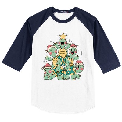 Christmas Turtles Holiday Tree Baseball Sleeve Shirt