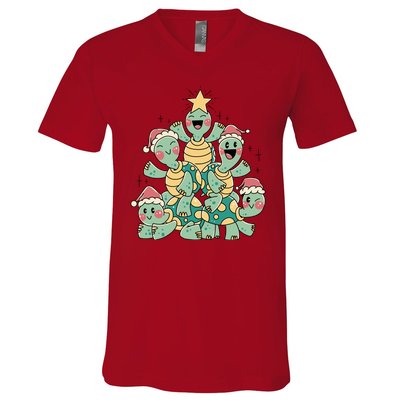 Christmas Turtles Holiday Tree V-Neck T-Shirt