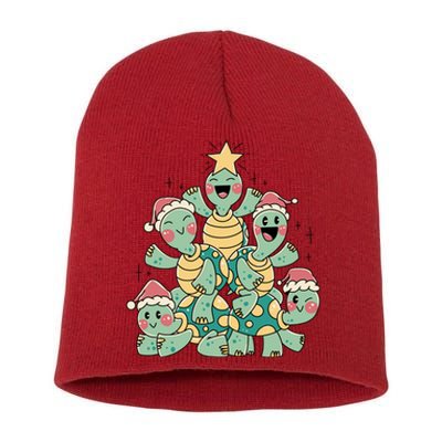 Christmas Turtles Holiday Tree Short Acrylic Beanie