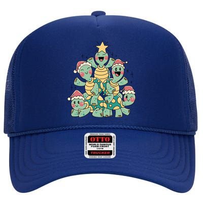 Christmas Turtles Holiday Tree High Crown Mesh Back Trucker Hat