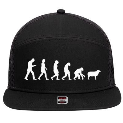 Conspiracy Theorist Human Evolution Wake Up Sheeple Sheep 7 Panel Mesh Trucker Snapback Hat