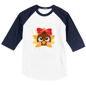 Cutest Turkey In The Flock Thanksgiving Baseball Sleeve Shirt