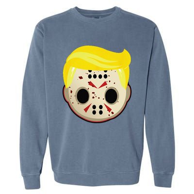 Cute Trump In Hockey Mask Funny Halloween Horror Garment-Dyed Sweatshirt