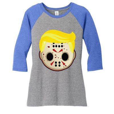 Cute Trump In Hockey Mask Funny Halloween Horror Women's Tri-Blend 3/4-Sleeve Raglan Shirt