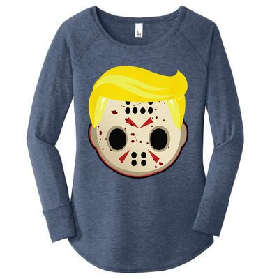 Cute Trump In Hockey Mask Funny Halloween Horror Women's Perfect Tri Tunic Long Sleeve Shirt