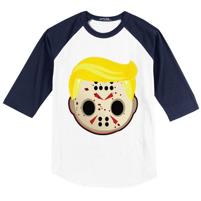 Cute Trump In Hockey Mask Funny Halloween Horror Baseball Sleeve Shirt