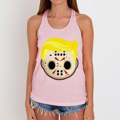 Cute Trump In Hockey Mask Funny Halloween Horror Women's Knotted Racerback Tank