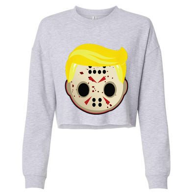 Cute Trump In Hockey Mask Funny Halloween Horror Cropped Pullover Crew