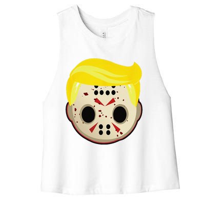 Cute Trump In Hockey Mask Funny Halloween Horror Women's Racerback Cropped Tank