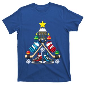 Christmas Tree Ice Hockey Christmas Tree Hockey Stick Gloves Gift T-Shirt