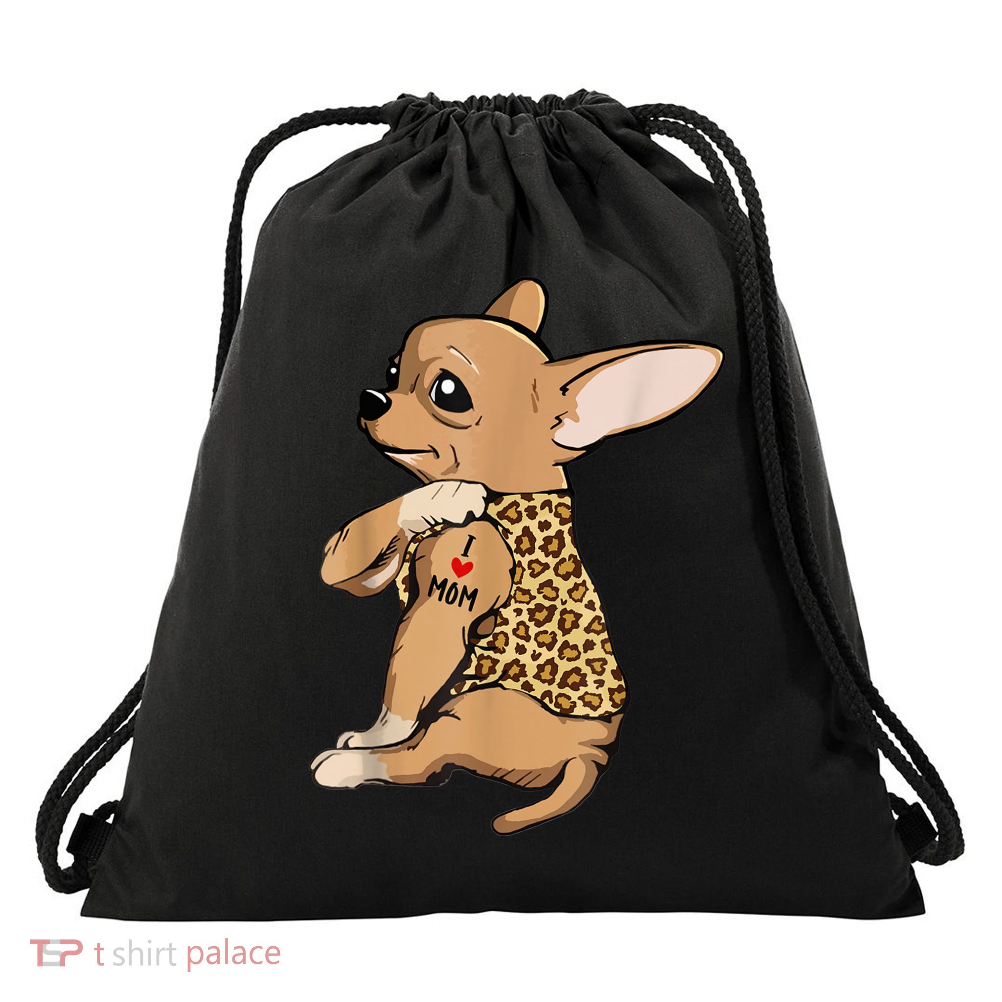 Chihuahua Tattoo I Love Mom Drawstring Bag