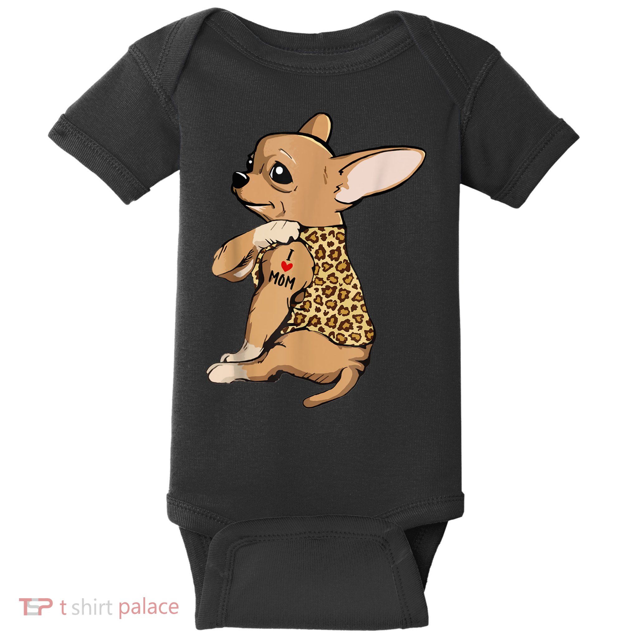 Chihuahua Tattoo I Love Mom Baby Bodysuit
