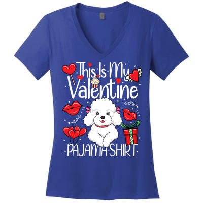 Cute This Is My Valentine Pajama Poodle Puppy Lover Funny Gift Women's V-Neck T-Shirt
