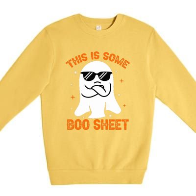 Cue This Is Some Boo Sheet Ghost Retro Halloween Costume Gift Premium Crewneck Sweatshirt