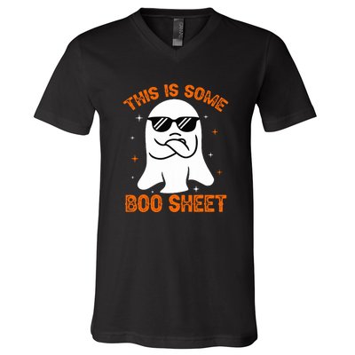 Cue This Is Some Boo Sheet Ghost Retro Halloween Costume Gift V-Neck T-Shirt