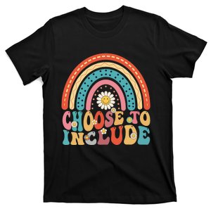 Choose To Include For Autism Teacher Groovy Retro Rainbow T-Shirt