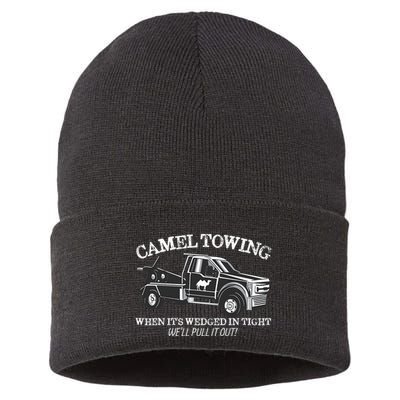 Camel Towing Inappropriate Humor Adult Humor Camel Towing Sustainable Knit Beanie