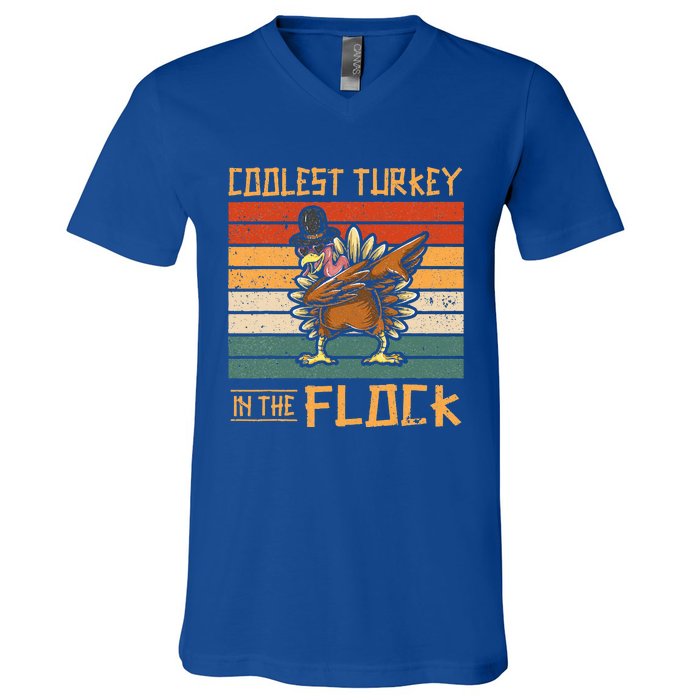 Coolest Turkey In The Flock Funny Thanksgiving Turkey Trot V-Neck T-Shirt