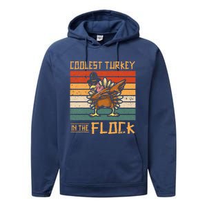 Coolest Turkey In The Flock Funny Thanksgiving Turkey Trot Performance Fleece Hoodie