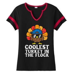 Coolest Turkey In The Flock Thanksgiving Ladies Halftime Notch Neck Tee