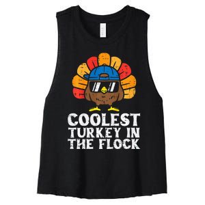 Coolest Turkey In The Flock Thanksgiving Women's Racerback Cropped Tank