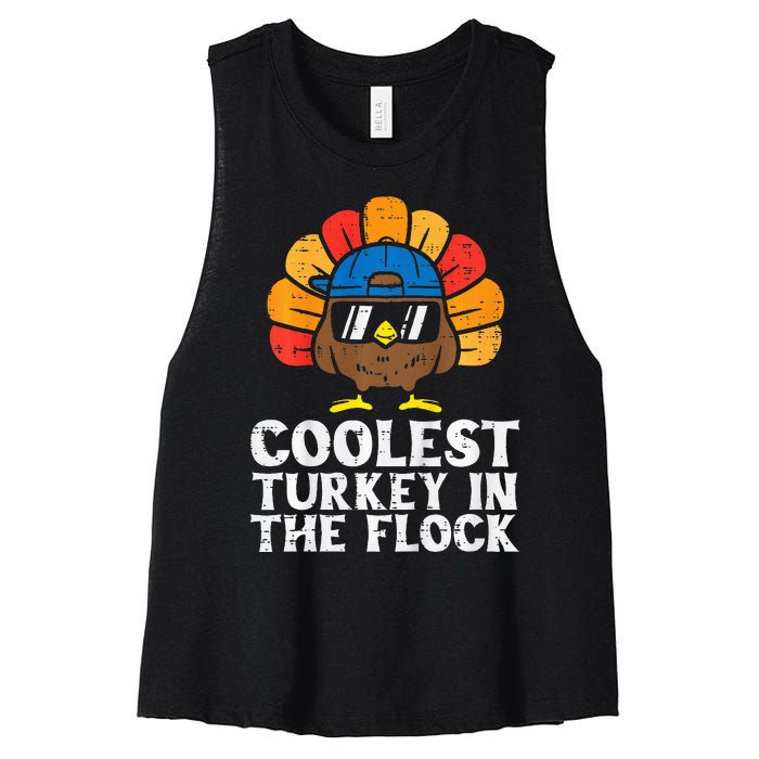 Coolest Turkey In The Flock Thanksgiving Women's Racerback Cropped Tank