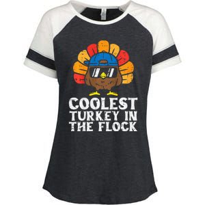 Coolest Turkey In The Flock Thanksgiving Enza Ladies Jersey Colorblock Tee