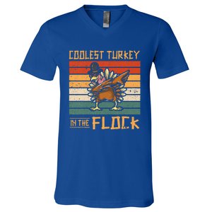 Coolest Turkey in the Flock Funny Thanksgiving Turkey Trot V-Neck T-Shirt