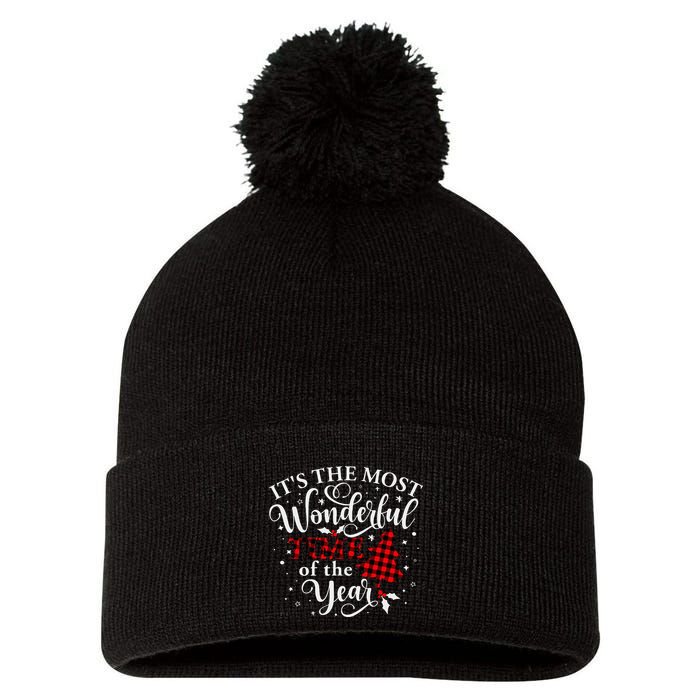 Christmas Trees It's The Most Wonderful Time Of The Year Pom Pom 12in Knit Beanie