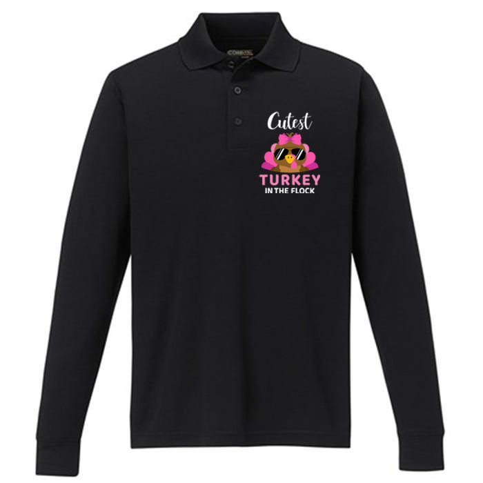 Cutest Turkey In The Flock Thanksgiving Performance Long Sleeve Polo