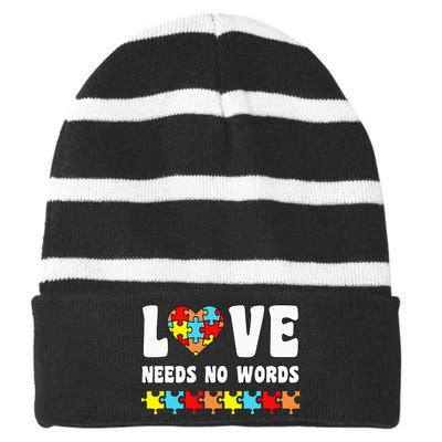 Choose To Include For Autism Teacher Special Education SPED Striped Beanie with Solid Band